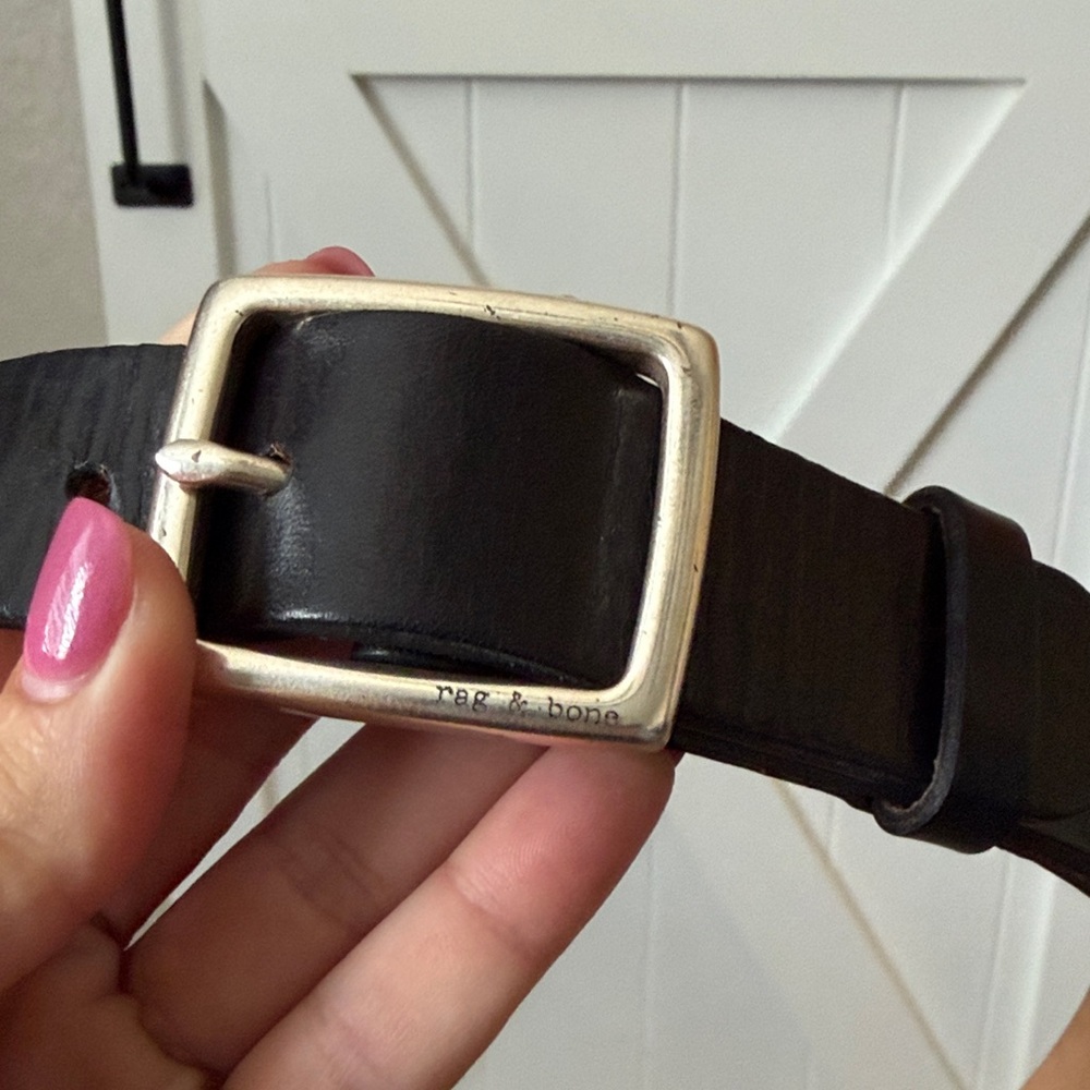 Rag & Bone Black Leather Belt with Silver Buckle